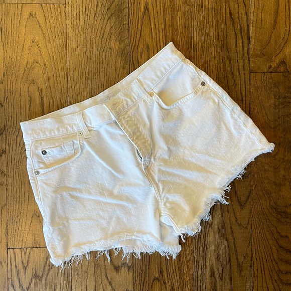 7 For All Mankind Pants - 7 for All Mankind White Raw Hem Denim Shorts - Size 28